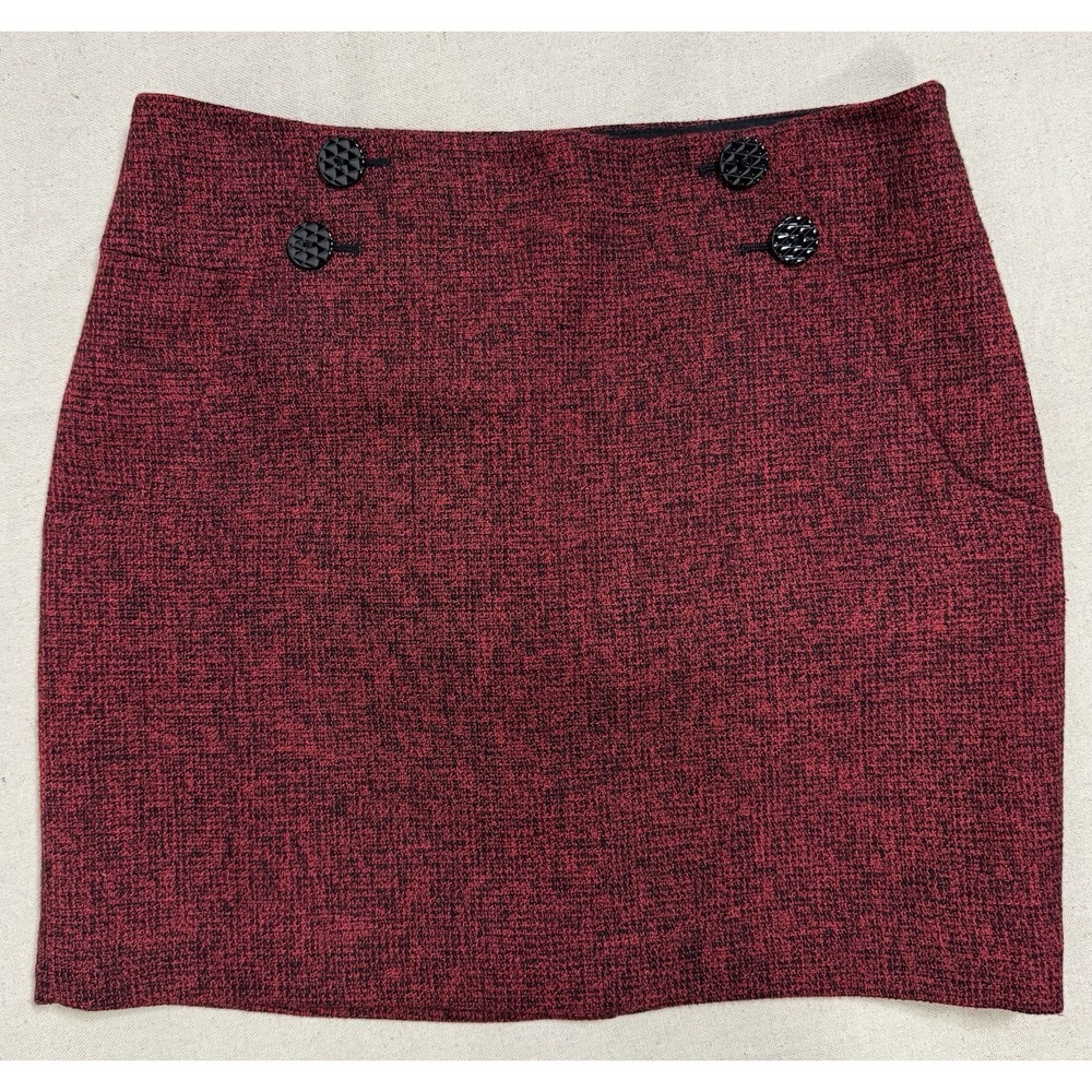 The Limited Women's‎ Skirt sz 6 Red Black Textured A Line Button Detail Lined